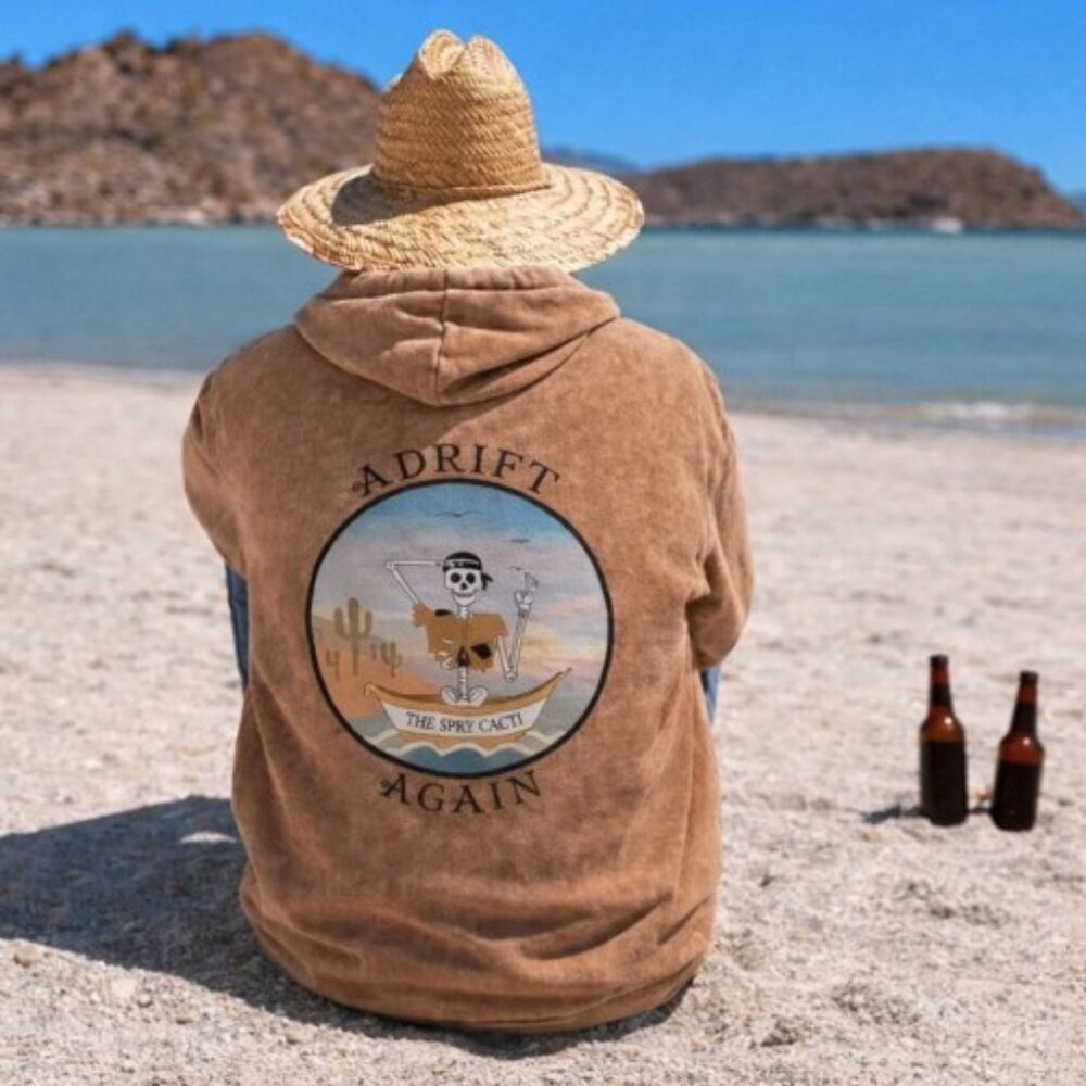 Adrift Again Washed Brown Hoodie | “The Spry Cacti” | XXL